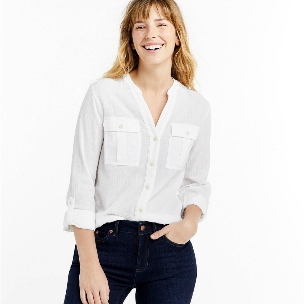 L.L Bean button down Soft Organic Cotton Crinkle Shirt, Roll-Tab L